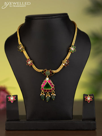 Antique attigai necklace with jadau kundan stones and natural beads & pearl hangings