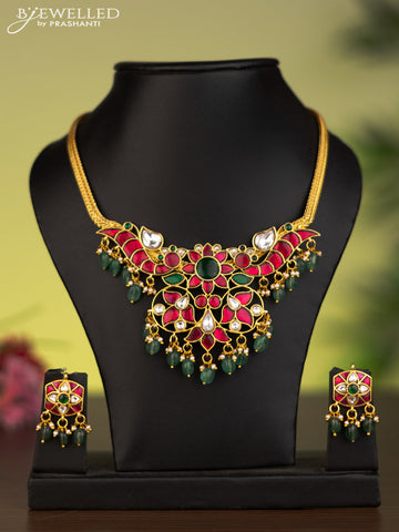 Antique attigai necklace with jadau kundan stones and natural beads & pearl hangings