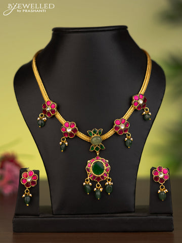 Antique attigai necklace with jadau kundan stones and natural beads & pearl hangings
