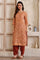 Brown Floral Printed Sequinned Straight Kurta, Salwar and Dupatta Set