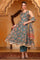 Blue Botanical Printed Tape Embroidered Anarkali Kurta, Trouser and Dupatta Set
