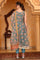 Blue Botanical Printed Tape Embroidered Anarkali Kurta, Trouser and Dupatta Set