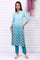 Blue Geometric Printed Yarn Dyed Straight Kurta and Trousers Co-ord Set