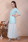 Blue Embroidered Festive Short Kurta, Printed Palazzo and Dupatta Set