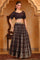 Black Abstract Printed Tape Embellished Straight Crop Top, Skirt and Dupatta Set