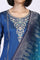 Blue Abstract Floral Sequined Straight Kurta with Trouser and Dupatta Set