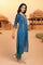 Blue Abstract Floral Sequined Straight Kurta with Trouser and Dupatta Set