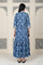 Blue Floral Printed Rayon Tiered Dress and Jacket Set