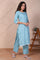 Blue Embroidered Straight Rayon Kurta with Trouser Set