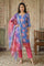 Blue Jacquard Zari Lace Straight Kurta with Trousers and Dupatta Set