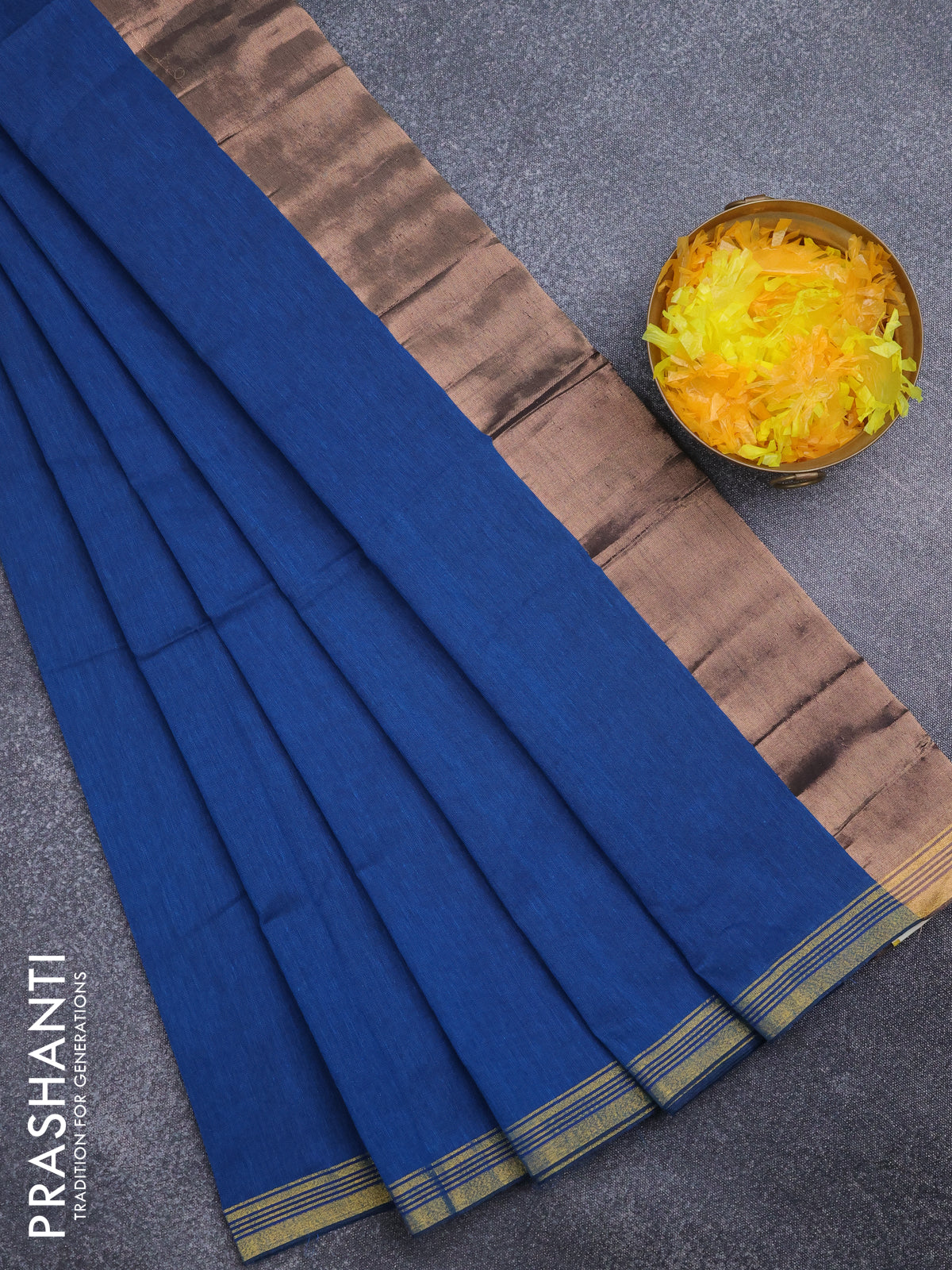 Bengal soft cotton saree peacock blue with plain body and zari woven piping border
