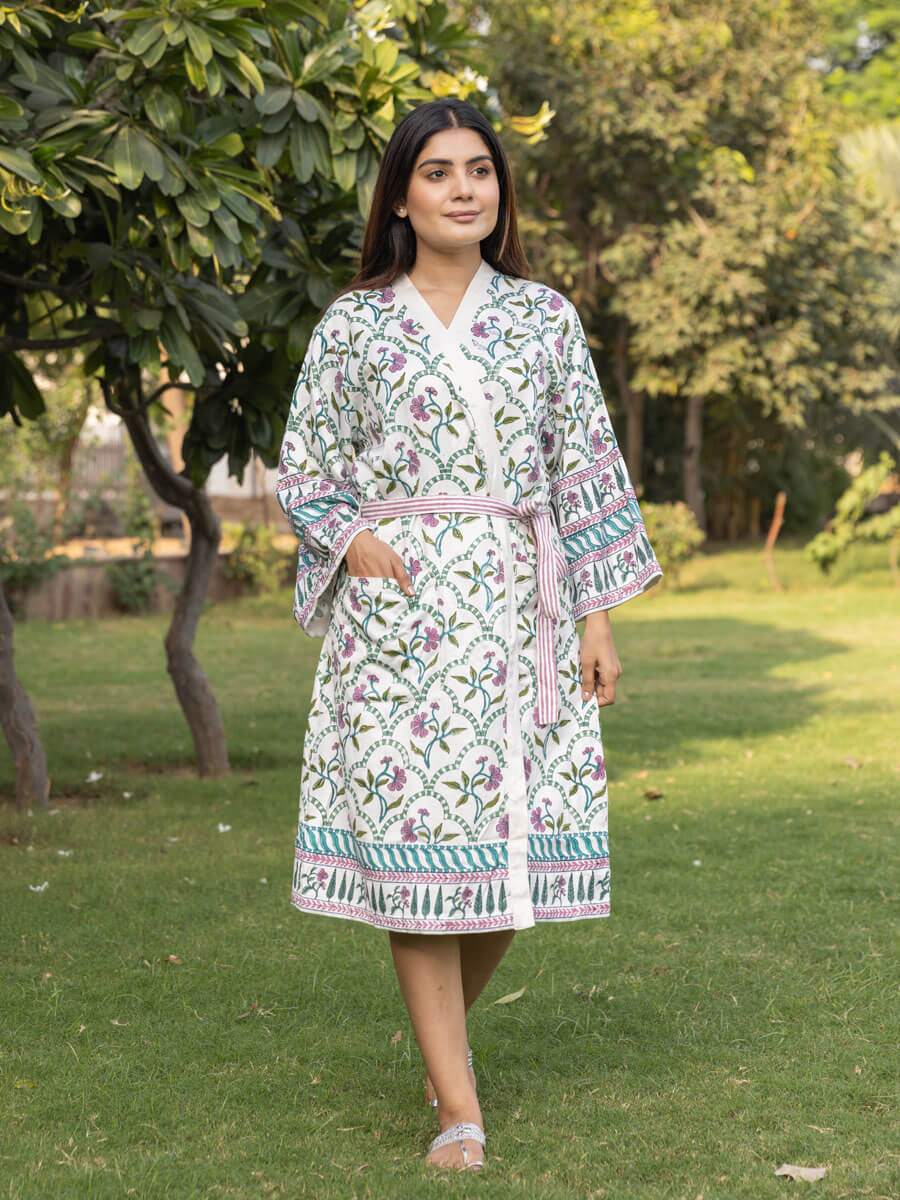 Anokhi Block Printed Luxury Cotton Bath Robe