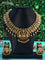 Antique necklace lakshmi kasu design with pink kemp stones and golden beads hangings
