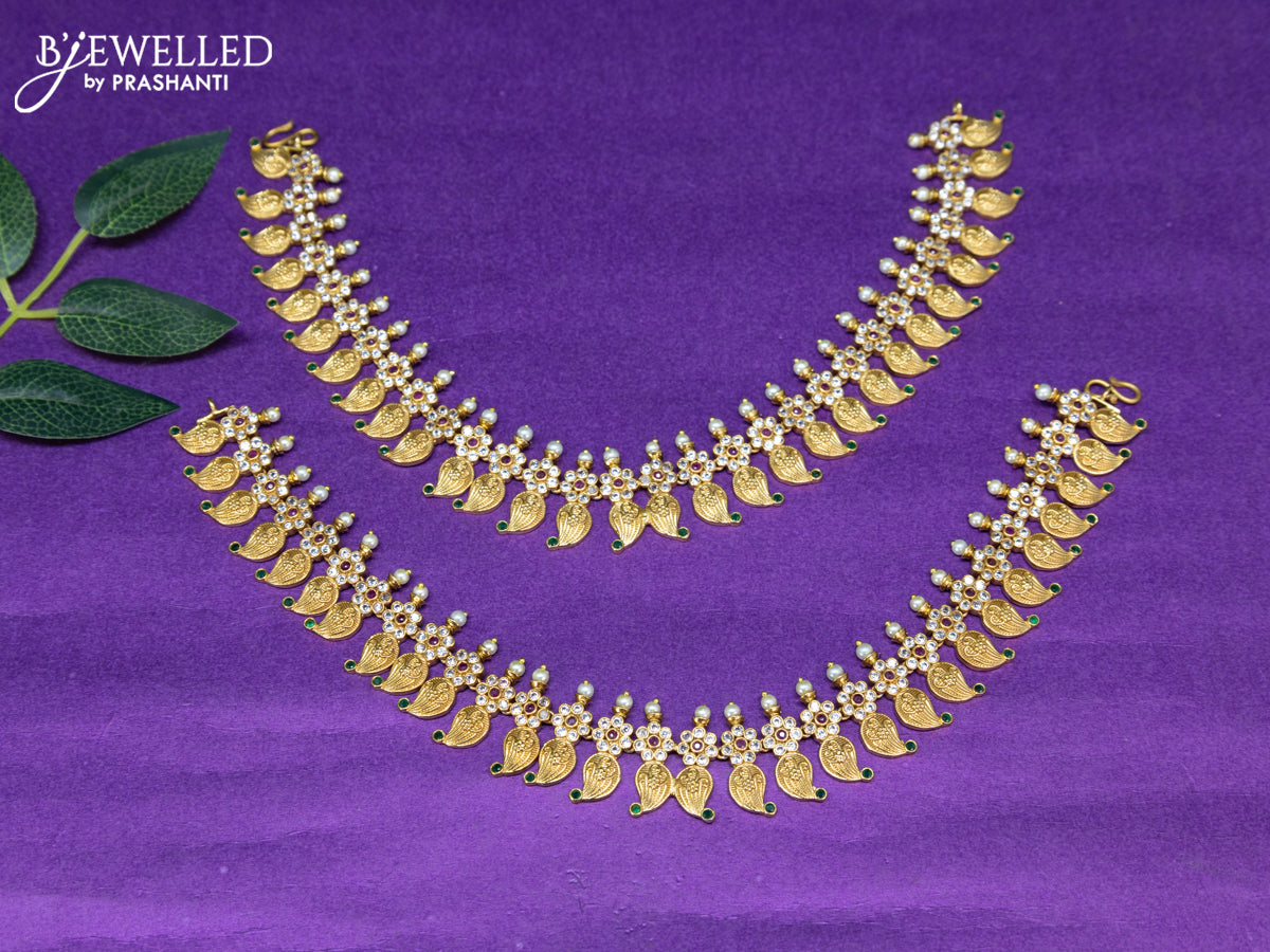 Antique anklet manga pattern with kemp & cz stones and pearls