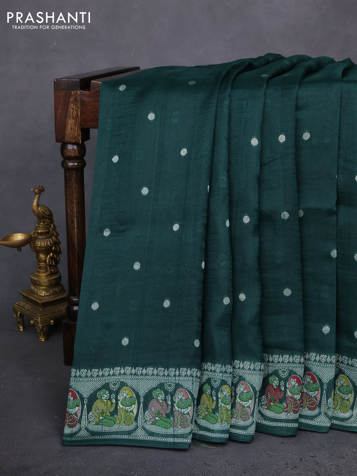 Banarasi semi raw silk saree green with zari buttas and mina border