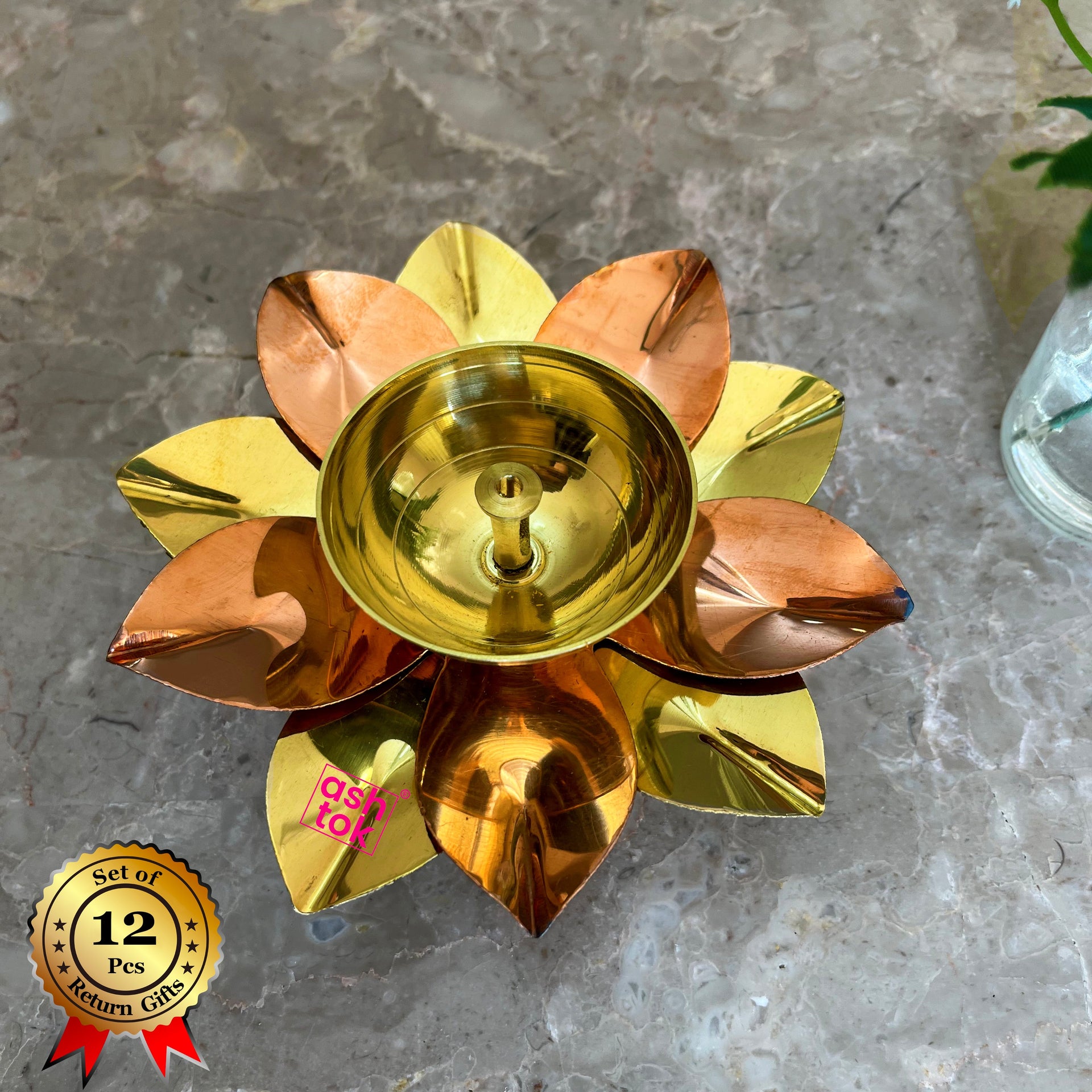 Lotus Diya Brass and Copper, Akhand Diya, Oil Lamp (Dia 4 Inches)