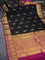 Pure kanchipuram partly silk saree black and purple with zari woven buttas and zari woven border