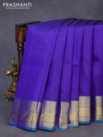 Pure kanchipuram silk saree blue and dual shade of bluish green with allover self emboss and zari woven border