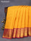 Pure kanchipuram silk saree mustard yellow and dark pink with allover zari woven butta weaves and zari woven korvai border