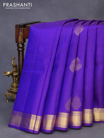 Pure kanchipuram silk saree deep violet and teal green with zari woven buttas and zari woven border