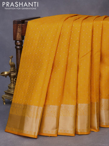 Pure kanchipuram silk saree mustard yellow and teal blue with allover self emboss & zari buttas and zari woven border