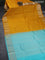 Pure kanchipuram silk saree mustard yellow and teal blue with allover self emboss & zari buttas and zari woven border