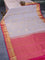 Pure kanchipuram silk saree beige and pink with zari woven buttas and zari woven border