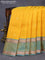 Pure kanchipuram silk saree mango yellow and dual shade of blue with allover self emboss & zari weaves and rettapet zari woven border