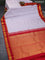 Pure kanchipuram silk saree pastel grey and red with zari woven buttas and zari woven korvai border