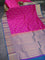 Pure kanchipuram silk saree magenta pink and teal blue with zari woven buttas and zari woven border