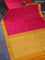 Pure kanchipuram silk saree pink and mustard yellow with zari woven buttas and zari woven korvai border