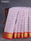 Pure kanchipuram silk saree grey shade and red with allover checked pattern and zari woven korvai border