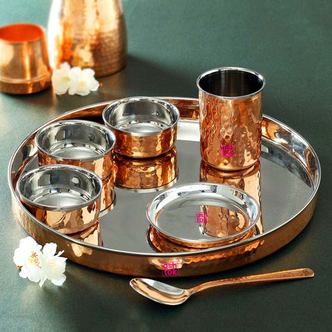 Copper Dinner Set Hammered design, Dinnerware