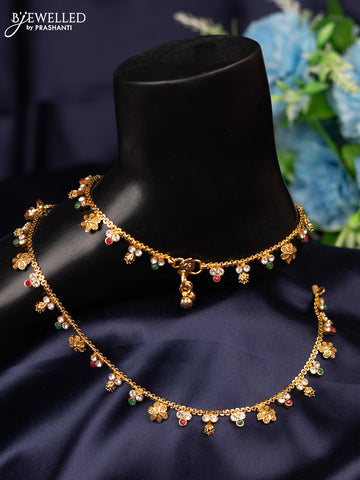 Antique anklet floral design with kemp and cz stones