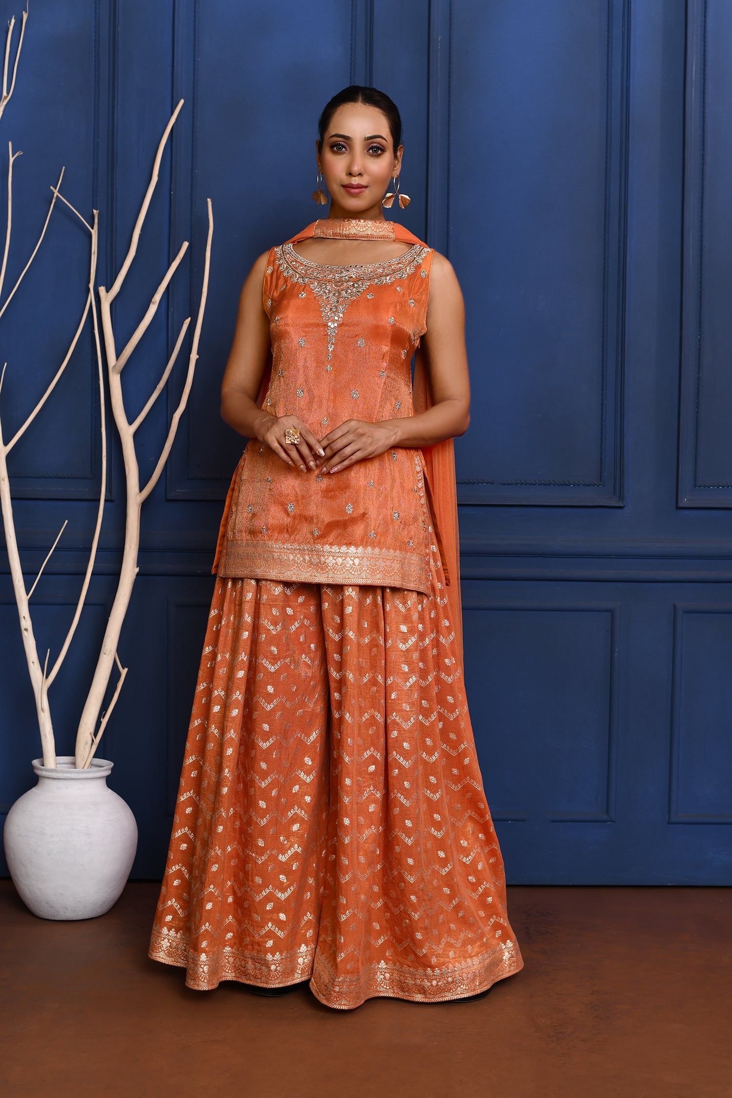 Orange Banarasi Tissue Sharara Set