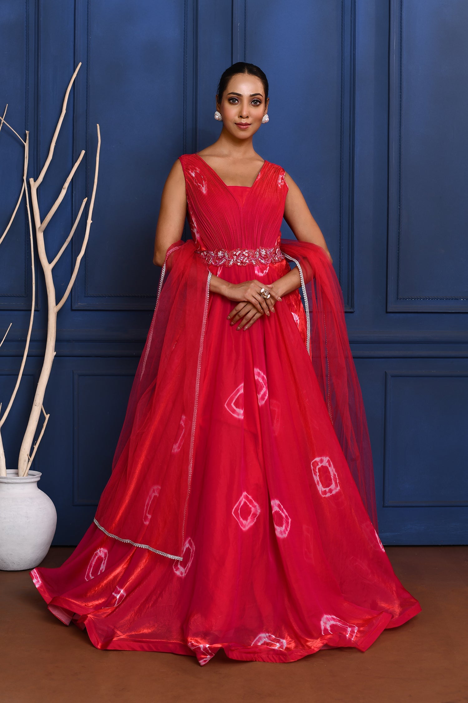 Cherry Pink Crepe Silk Anarkali Set