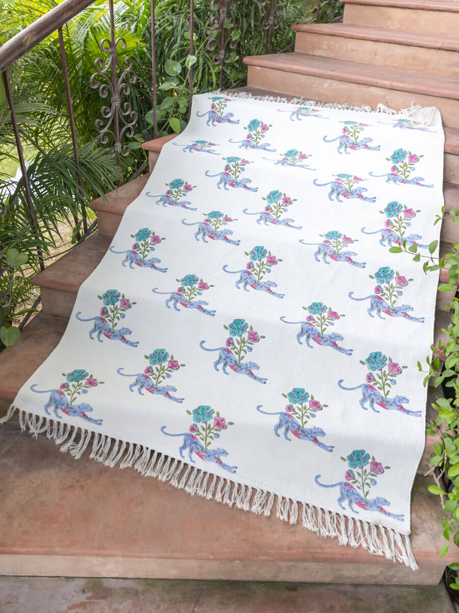 Diya Block Printed Cotton Dhurrie Rug