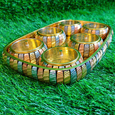 Return Gift Items, Brass Gift With Six Bowls And Tray Set