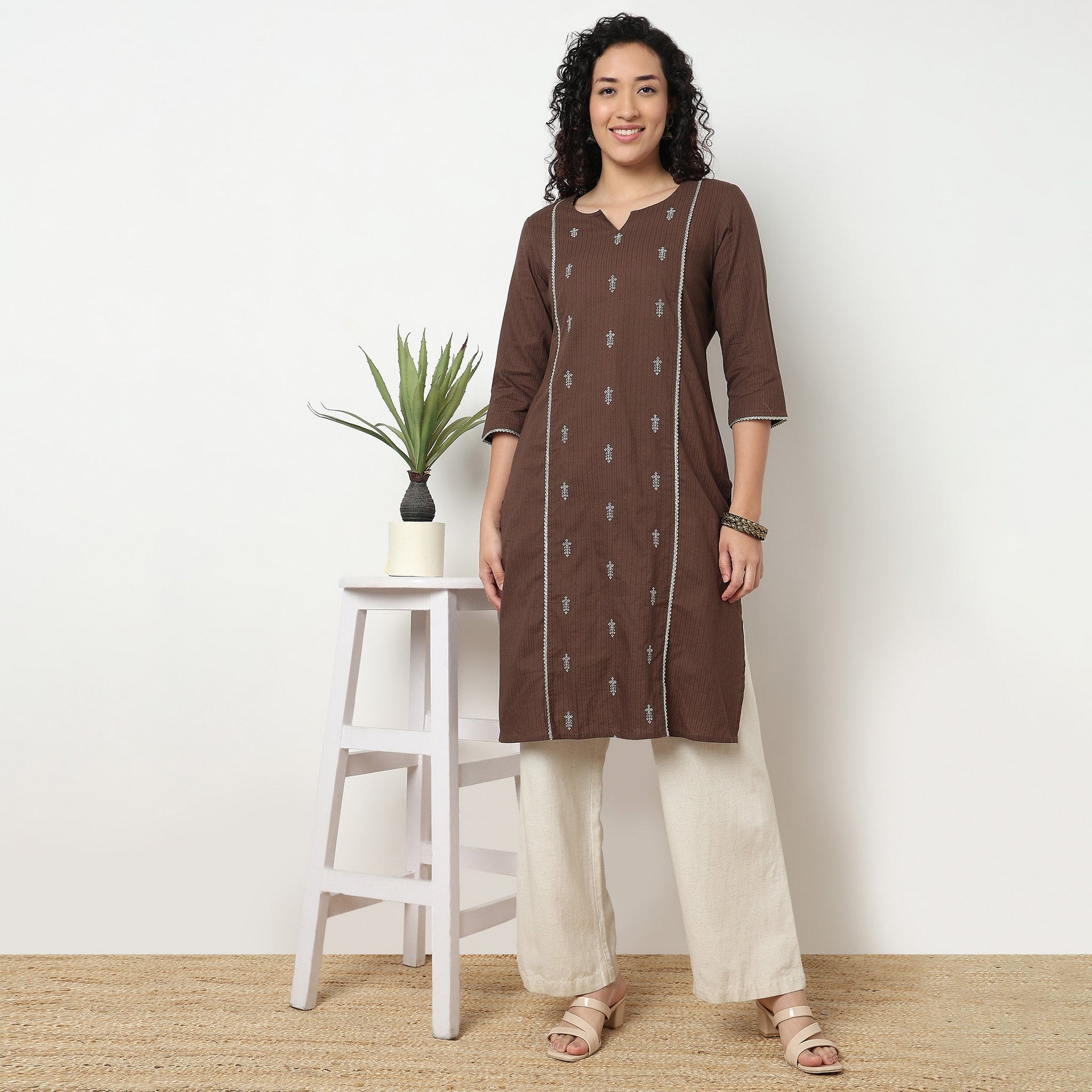 Centre Panel Embroidered Long Kurta