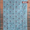 Banarasi semi tussar saree light blue shade and green with allover ikat weaves and copper zari woven border