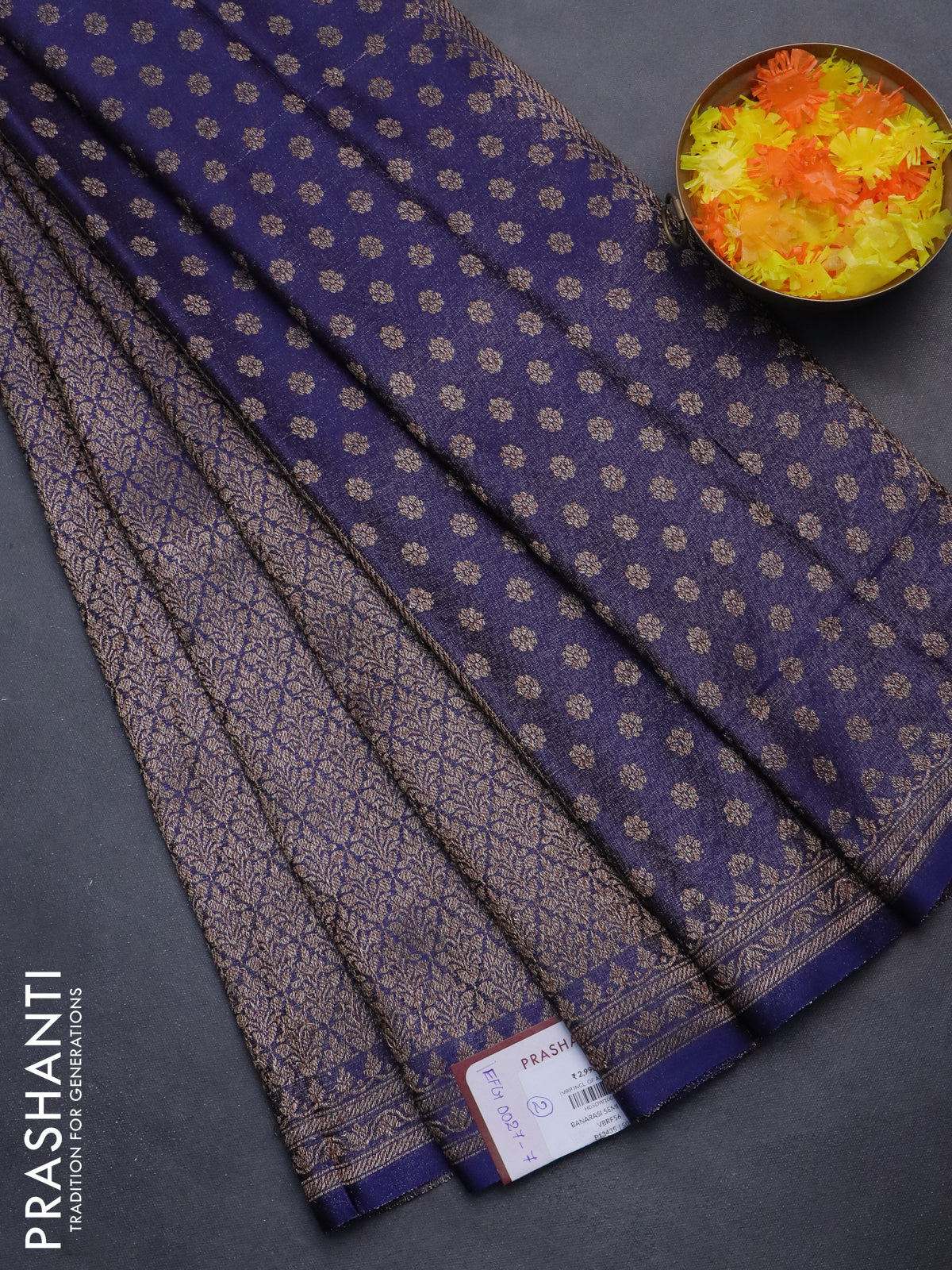 Banarasi semi crepe saree blue with allover thread & zari woven brocade weaves and woven border