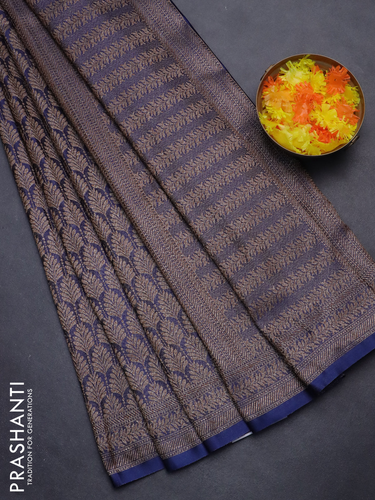 Banarasi semi crepe saree blue with allover thread & zari woven brocade weaves and woven border