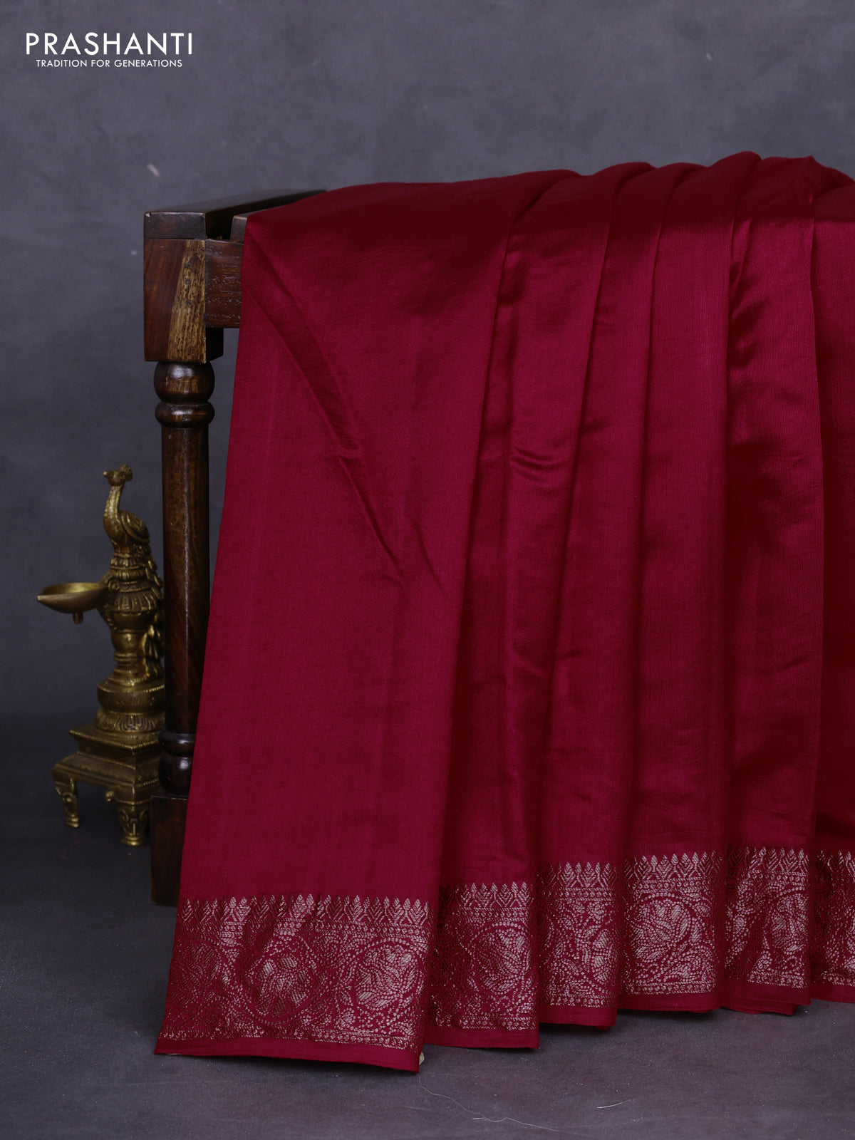 Chiniya silk saree maroon with plain body and woven border