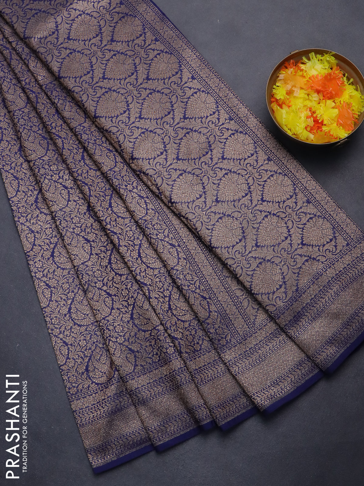 Banarasi semi silk saree blue with allover thread & zari weaves and woven border