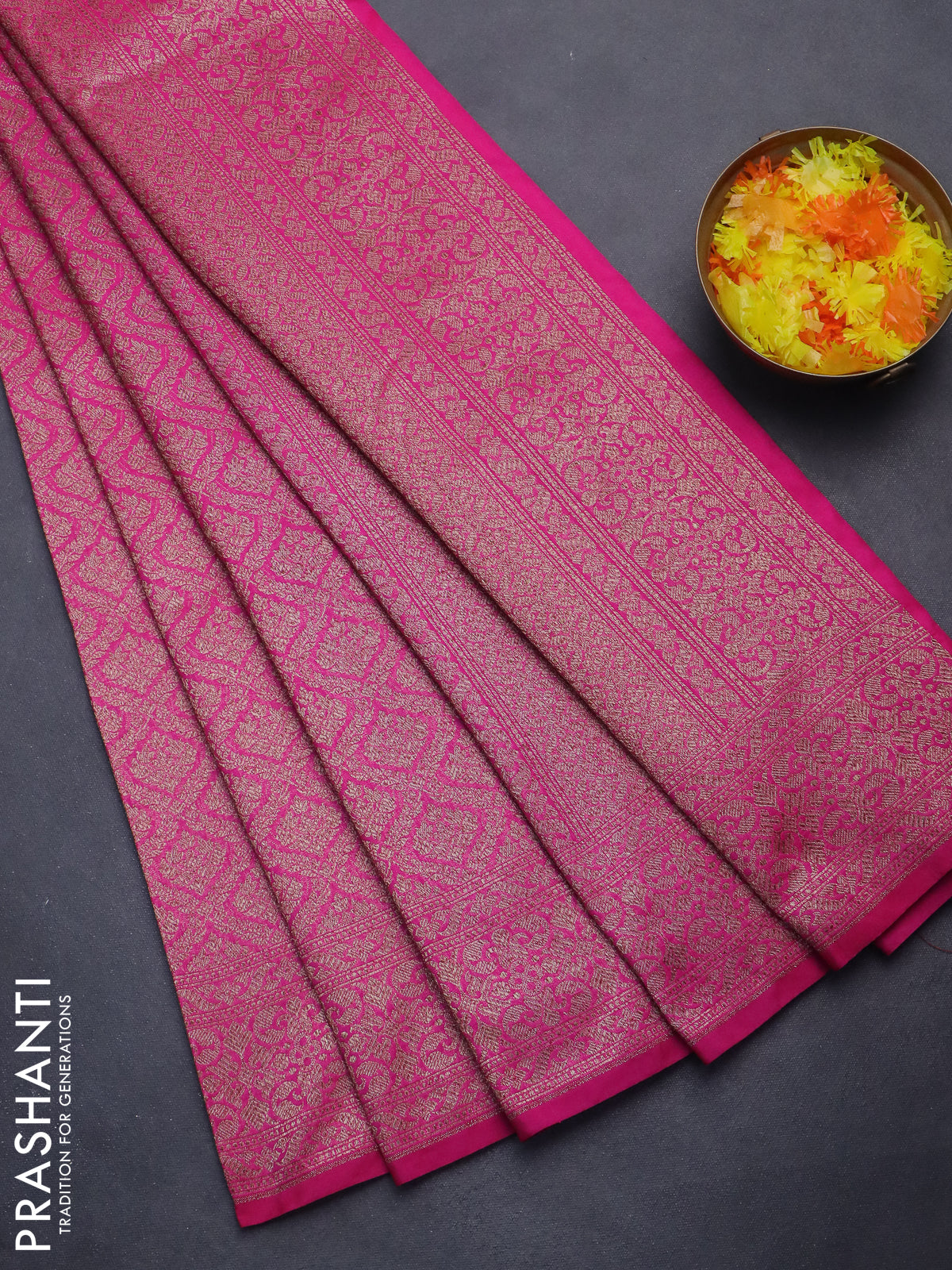 Banarasi semi silk saree pink with allover thread & zari weaves and woven border