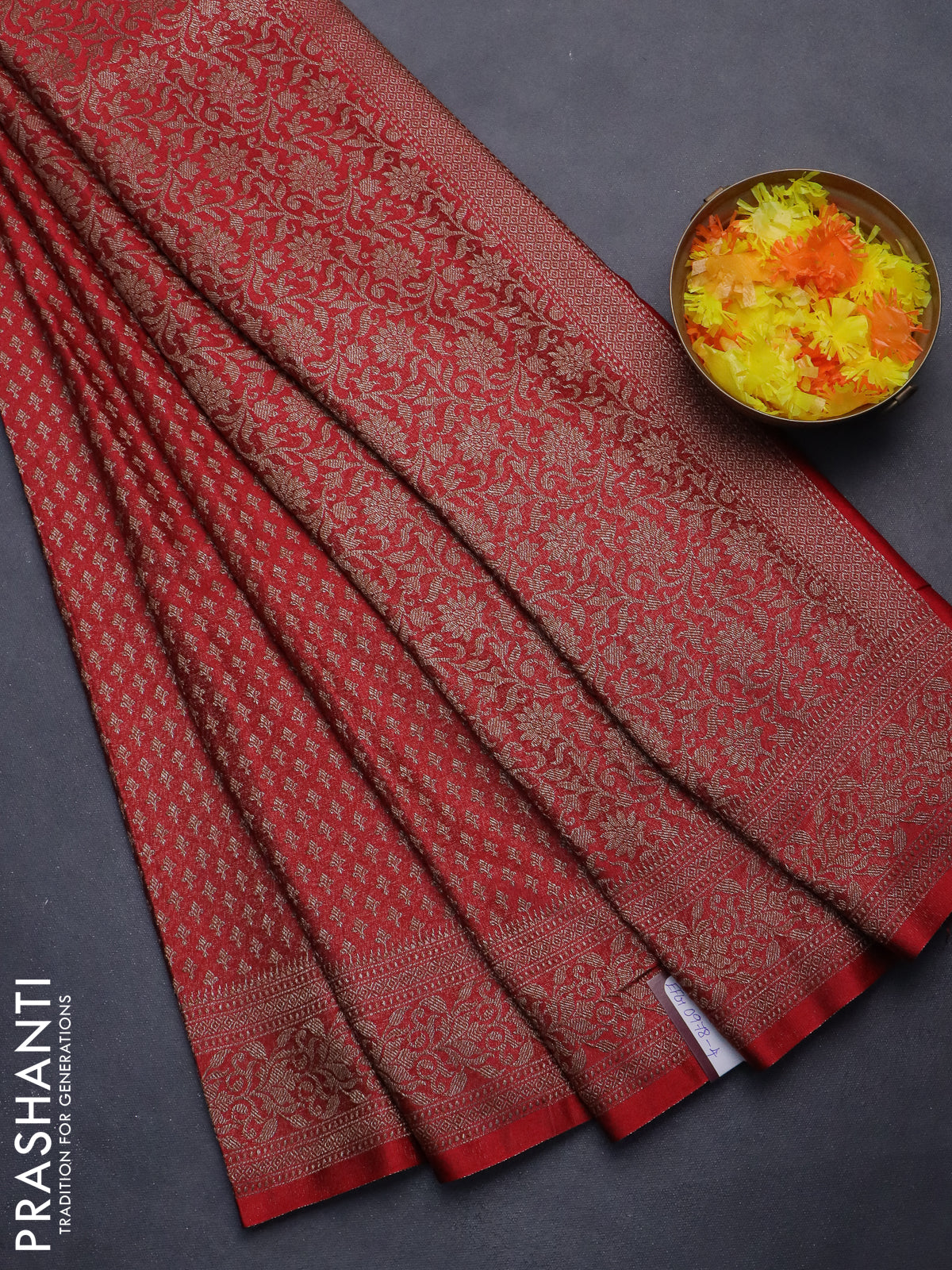 Banarasi semi silk saree red with allover thread & zari woven butta weaves and woven border