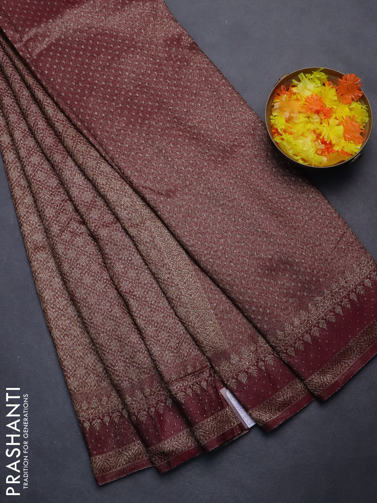 Banarasi semi silk saree deep maroon with allover thread & zari weaves and woven border