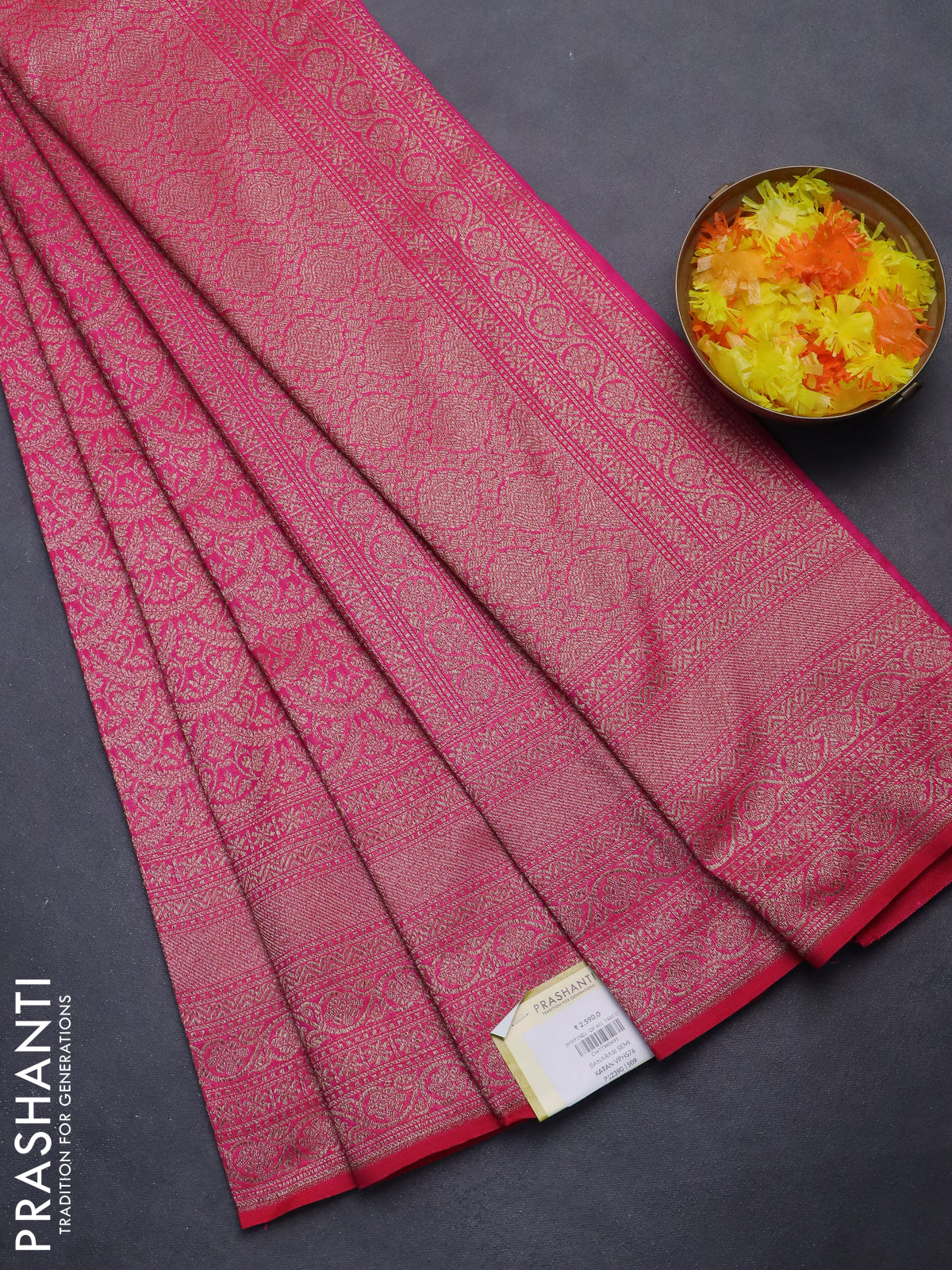 Banarasi semi silk saree pink with allover thread & zari weaves and woven border