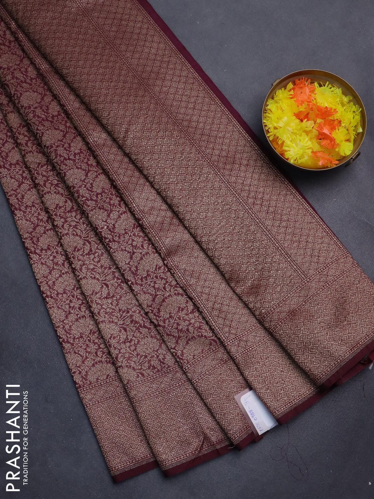 Banarasi semi silk saree deep maroon with allover thread & zari weaves and woven border