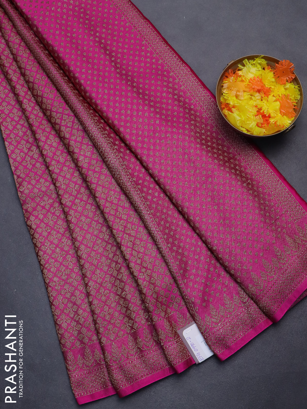 Banarasi semi silk saree pink with allover thread & zari weaves and woven border